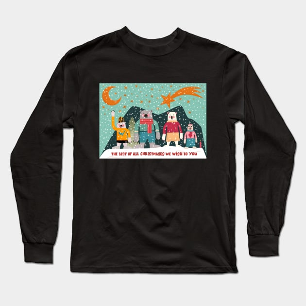 Merry Christmas Postcards - cute Christmas shirt -  cute bear family Long Sleeve T-Shirt by Boogosh